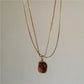 Vintage Leather Brown Stone Sun Pendant Beaded Choker Clavicle Chain Necklace For Women Unique Y2K Personalized Grunge Jewelry