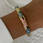 Elegant Enamel Dropped Glaze Flower Texture Bracelet For Women Retro Gold Plated Evil Eye Floral Zircon Bangle Party Jewelry