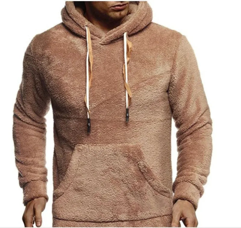 Midweight Fleece Hoodie Autumn Winter Loose Cozy Fuzzy Long Sleeve Pullover Hooded Sweatshirt for Men with Pocket Outwear