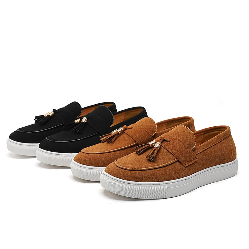 Luxury Dress Shoes for Men Comfy Brand Gentleman Tasseled Loafers Outdoor Shoes Leisure Walk Male Moccasins Suede Leather Man