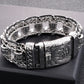 Religious Man Bracelet Stainless Steel 22MM Width Buddhist Scriptures Link Men's Bracelets Leather Wristband On Hand Jewelry