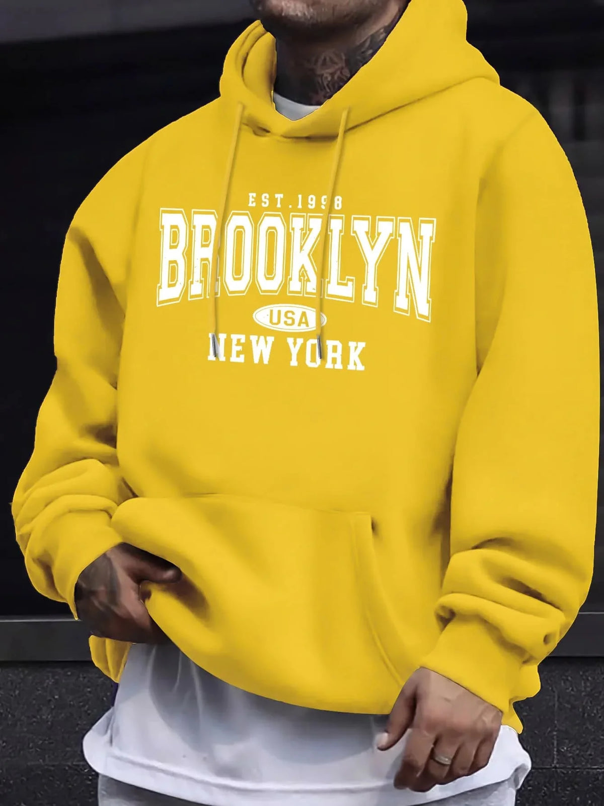 Best-selling Men's Oversized Long-Sleeved Hooded Jacket for Autumn-Winter. Brooklyn New York Letter-Printed Couple Hoodie