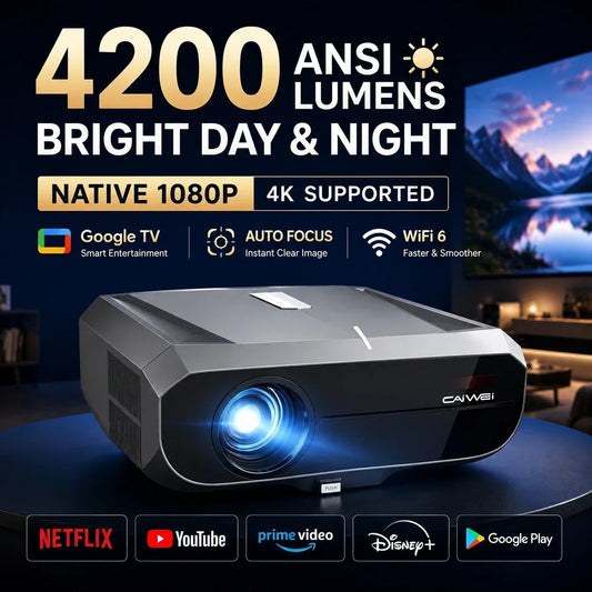 4200ANSI 900D 4K Supported Projector Native 1080P Smart Google TV WiFi 6 TOF Auto Focus Auto Keystone Home Theater Dual Speakers