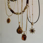 Vintage Leather Brown Stone Sun Pendant Beaded Choker Clavicle Chain Necklace For Women Unique Y2K Personalized Grunge Jewelry
