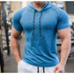Men Running Hoodies Bodybuilding Sport Hooded Short Sleeve Gyms Fitness Clothing Muscle Shirt Quick Drying Training T-Shirt