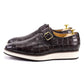 Men's Leather Casual Shoes Crocodile Pattern Luxury Brand Handmade Single Buckle Monk Strap Sneakers Flat Dress Shoes for Men
