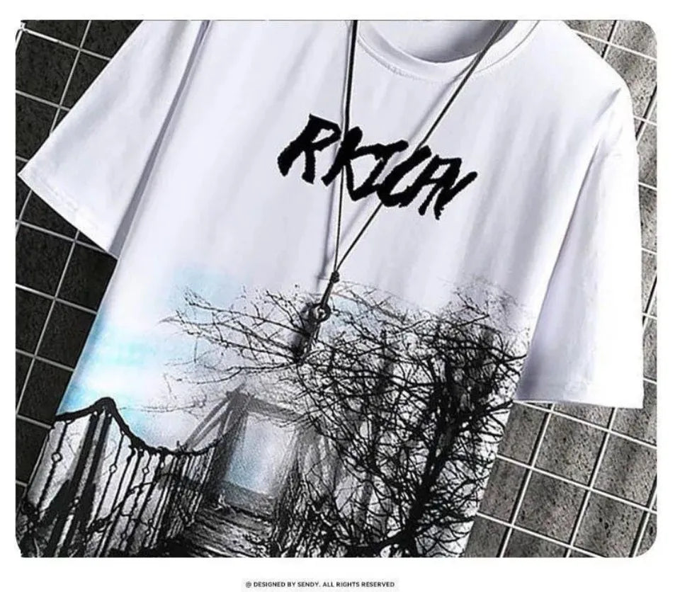 T-shirt for Men Hoodies Summer Men Clothing Cartoon Casual Harajuku Streetwear Print Hooded Top Short Sleeve Sweatshirts Men