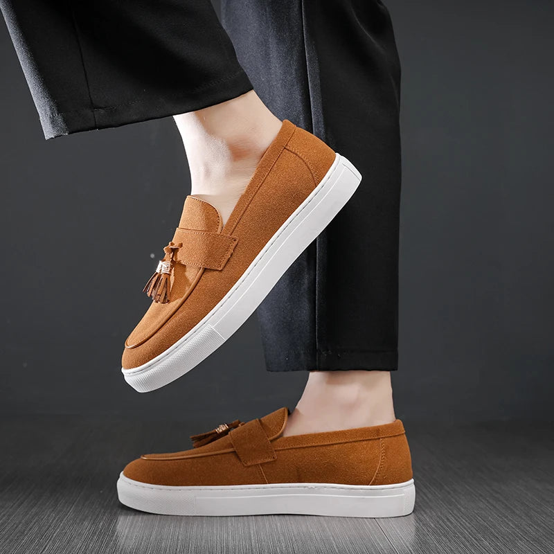 Luxury Dress Shoes for Men Comfy Brand Gentleman Tasseled Loafers Outdoor Shoes Leisure Walk Male Moccasins Suede Leather Man