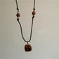 Vintage Leather Brown Stone Sun Pendant Beaded Choker Clavicle Chain Necklace For Women Unique Y2K Personalized Grunge Jewelry