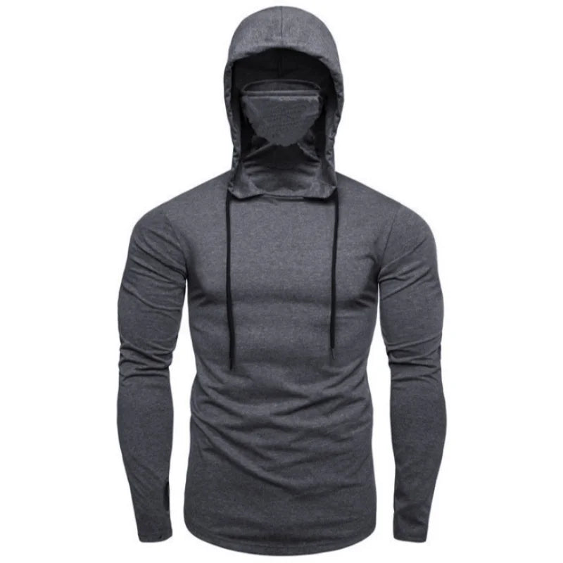 Mens Gym Thin Hoodie Long Sleeve Hoodies With Mask Sweatshirt Casual Splice Large Mask Hoodie Sweatshirt Hooded Tops Cycling