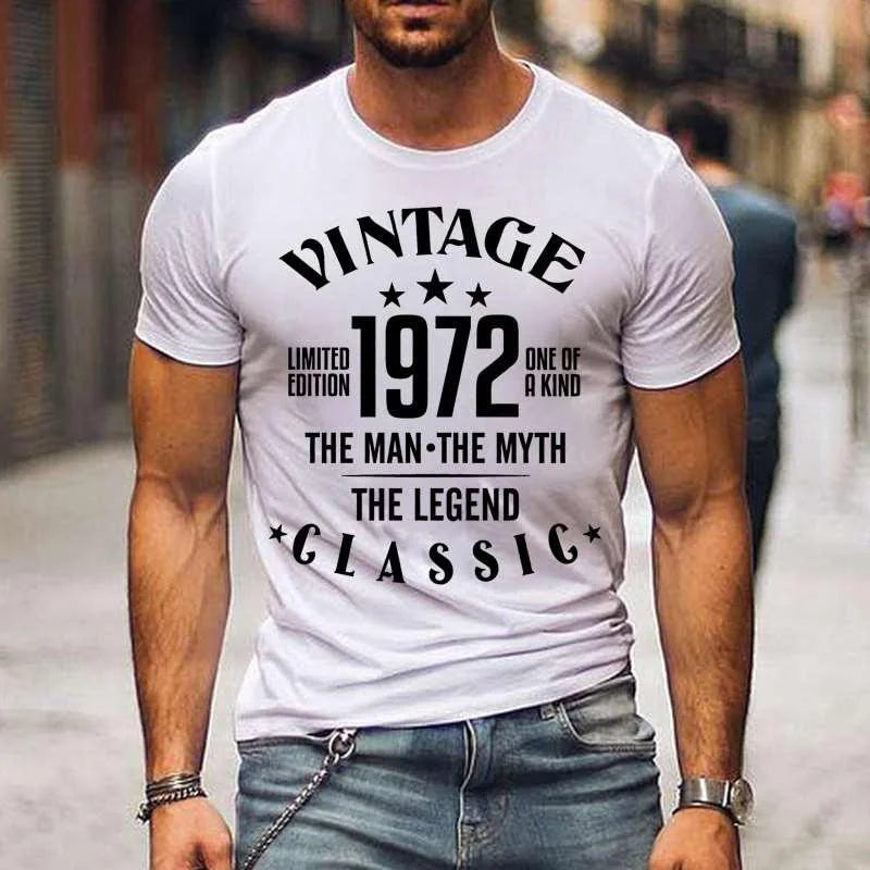Vintage 1972 The Man The Myth The Legend Classic T-shirts For Men Summer Tee Shirt Femme Casual Short Sleeve Round Neck Tops T