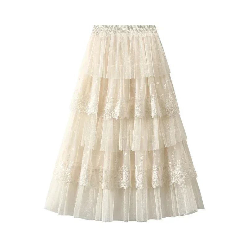 Jupe mi-longue taille haute amincissante pour femme, en gaze haut de gamme, longue, pour l'été, jupe plissée 2025