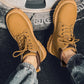 Men's high top boots four season outdoor work shoes anti slip and comfortable yellow boots fashion British casual leather boots
