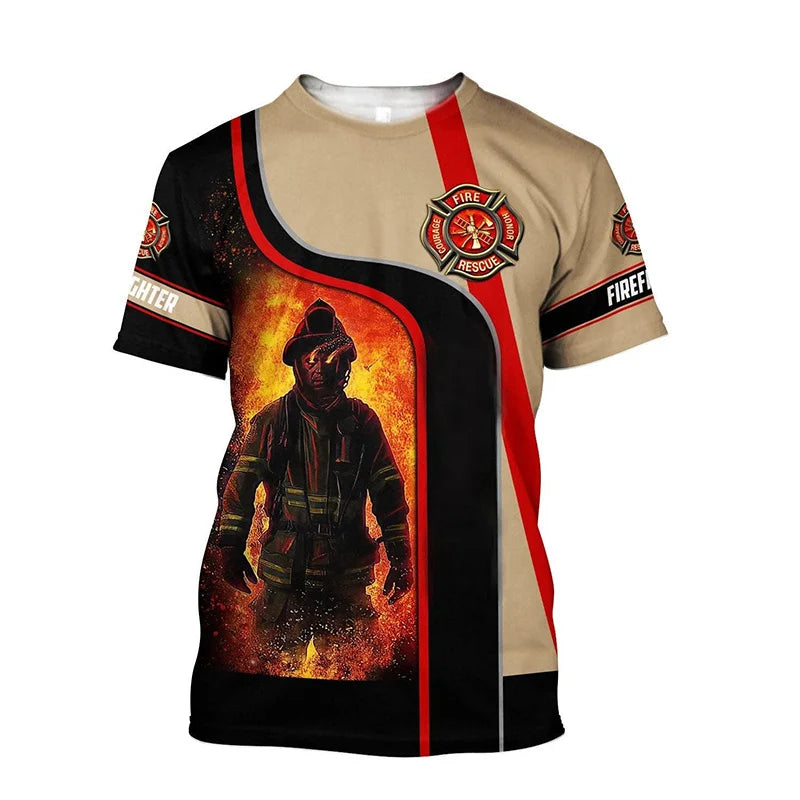 New Summer 3D Firefighter Fireman Print T Shirt Kid Fashion Streetwear Short Sleeves Harajuku Clothing Gym T-shirts For Men Tees