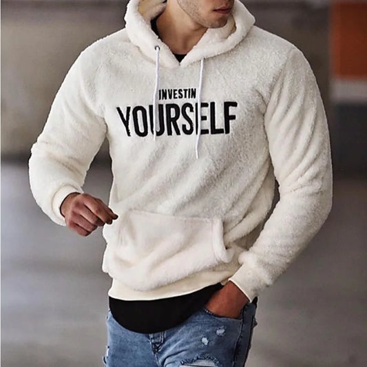 Midweight Fleece Hoodie Autumn Winter Loose Cozy Fuzzy Long Sleeve Pullover Hooded Sweatshirt for Men with Pocket Outwear