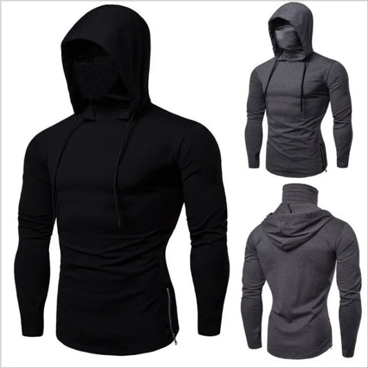 Mens Gym Thin Hoodie Long Sleeve Hoodies With Mask Sweatshirt Casual Splice Large Mask Hoodie Sweatshirt Hooded Tops Cycling
