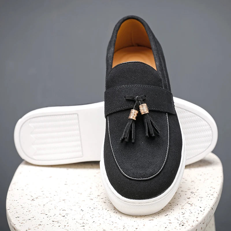 Luxury Dress Shoes for Men Comfy Brand Gentleman Tasseled Loafers Outdoor Shoes Leisure Walk Male Moccasins Suede Leather Man