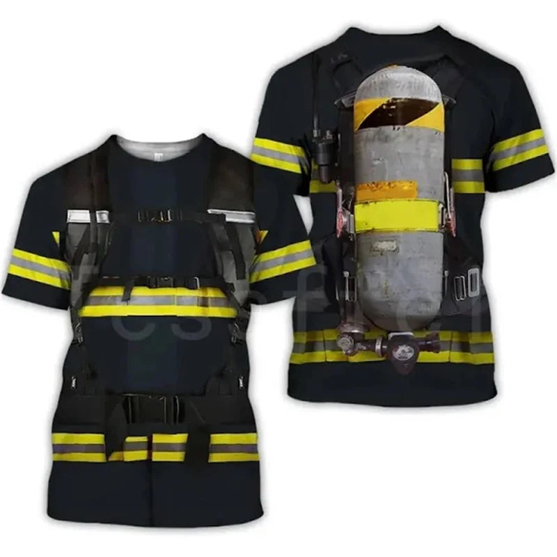 New Summer 3D Firefighter Fireman Print T Shirt Kid Fashion Streetwear Short Sleeves Harajuku Clothing Gym T-shirts For Men Tees