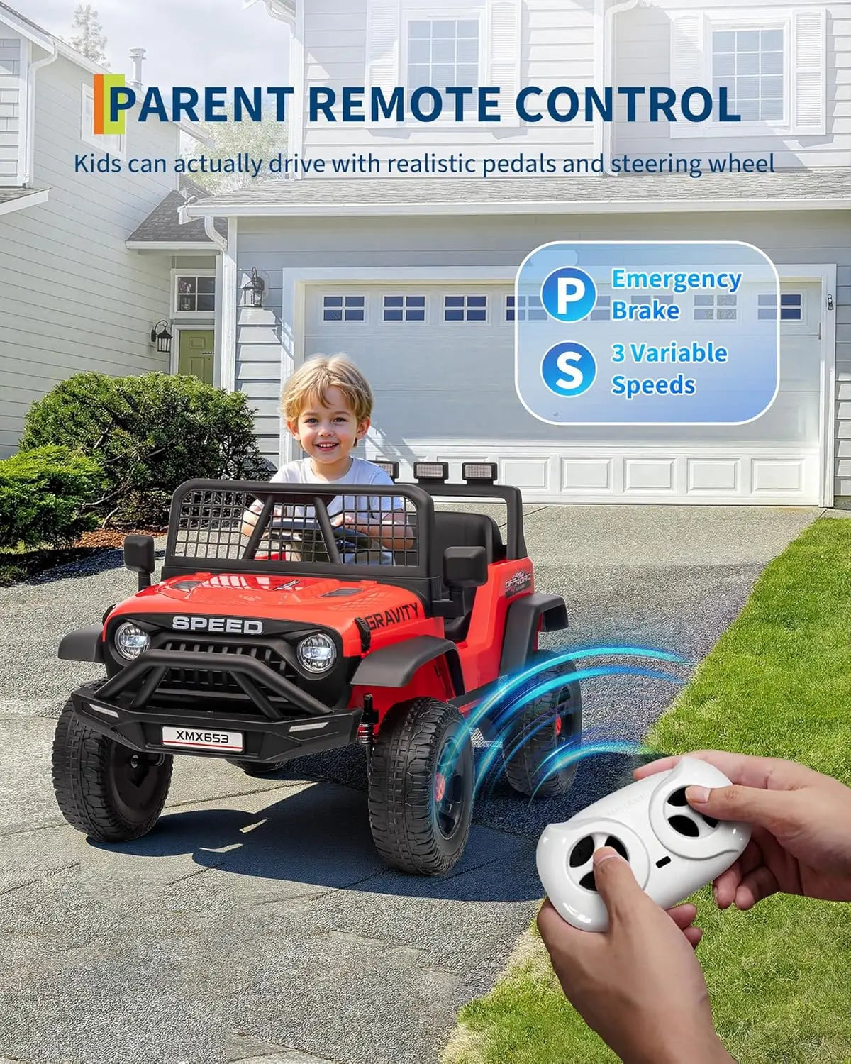 12V Kids Ride on Truck Car W/parent Remote Control, 3 Speeds