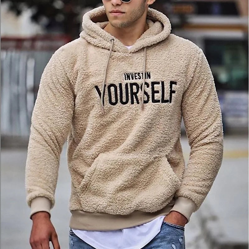 Midweight Fleece Hoodie Autumn Winter Loose Cozy Fuzzy Long Sleeve Pullover Hooded Sweatshirt for Men with Pocket Outwear