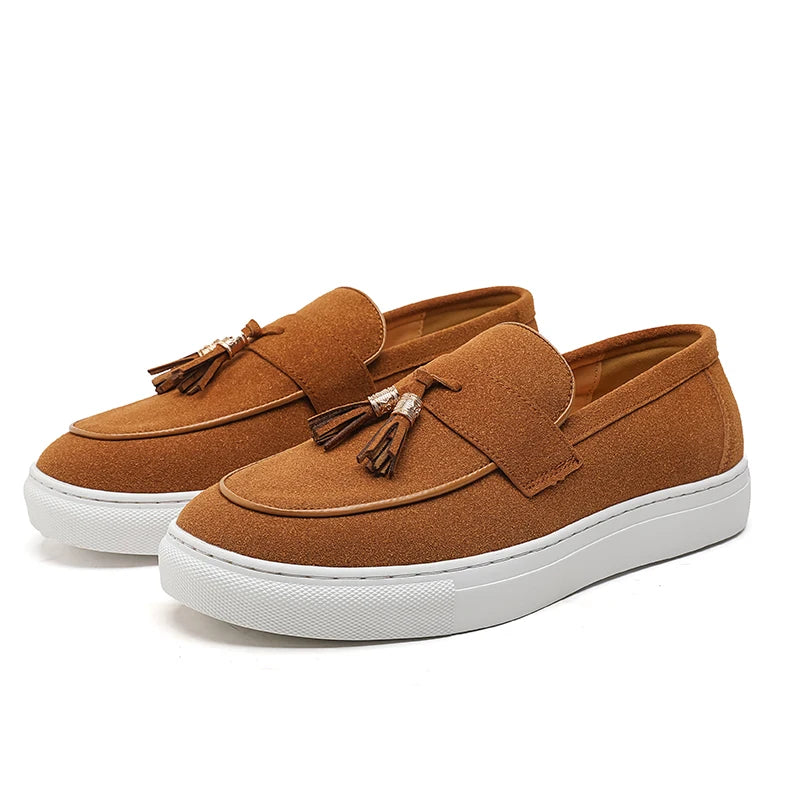 Luxury Dress Shoes for Men Comfy Brand Gentleman Tasseled Loafers Outdoor Shoes Leisure Walk Male Moccasins Suede Leather Man