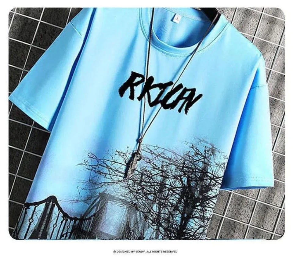 T-shirt for Men Hoodies Summer Men Clothing Cartoon Casual Harajuku Streetwear Print Hooded Top Short Sleeve Sweatshirts Men