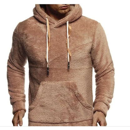Midweight Fleece Hoodie Autumn Winter Loose Cozy Fuzzy Long Sleeve Pullover Hooded Sweatshirt for Men with Pocket Outwear