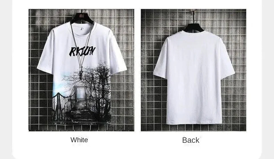 T-shirt for Men Hoodies Summer Men Clothing Cartoon Casual Harajuku Streetwear Print Hooded Top Short Sleeve Sweatshirts Men