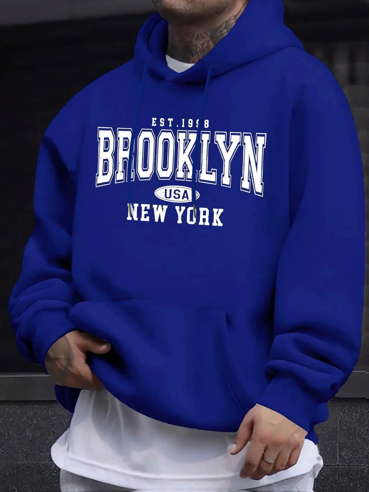 Best-selling Men's Oversized Long-Sleeved Hooded Jacket for Autumn-Winter. Brooklyn New York Letter-Printed Couple Hoodie