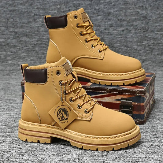 High Top Boots Men's Leather Shoes Fashion Outdoor Ankle Boots for Men Lace-Up Comfortable Male Boots Non Slip Flat Boot Botas