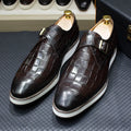 Men's Leather Casual Shoes Crocodile Pattern Luxury Brand Handmade Single Buckle Monk Strap Sneakers Flat Dress Shoes for Men