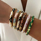 Elegant Enamel Dropped Glaze Flower Texture Bracelet For Women Retro Gold Plated Evil Eye Floral Zircon Bangle Party Jewelry