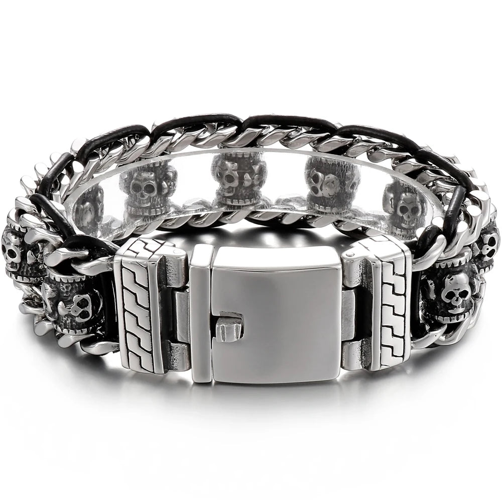 Religious Man Bracelet Stainless Steel 22MM Width Buddhist Scriptures Link Men's Bracelets Leather Wristband On Hand Jewelry