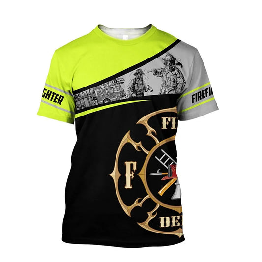 New Summer 3D Firefighter Fireman Print T Shirt Kid Fashion Streetwear Short Sleeves Harajuku Clothing Gym T-shirts For Men Tees