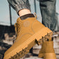 Men's high top boots four season outdoor work shoes anti slip and comfortable yellow boots fashion British casual leather boots