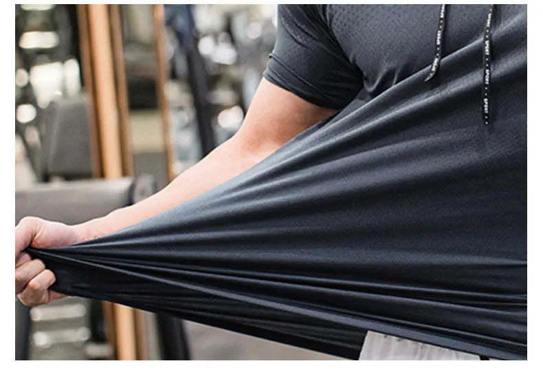 Men Running Hoodies Bodybuilding Sport Hooded Short Sleeve Gyms Fitness Clothing Muscle Shirt Quick Drying Training T-Shirt
