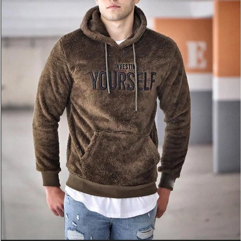 Midweight Fleece Hoodie Autumn Winter Loose Cozy Fuzzy Long Sleeve Pullover Hooded Sweatshirt for Men with Pocket Outwear
