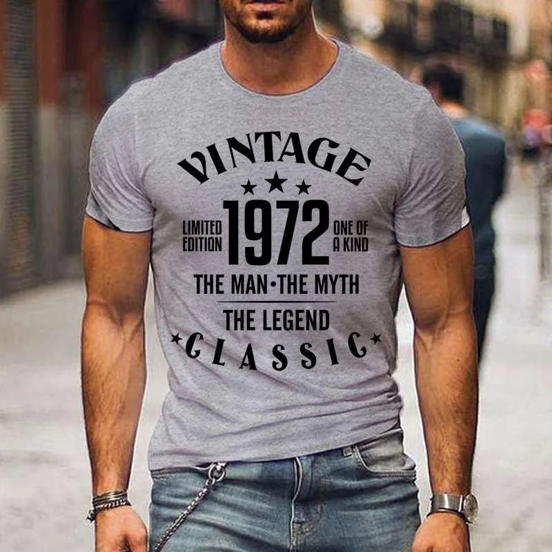 Vintage 1972 The Man The Myth The Legend Classic T-shirts For Men Summer Tee Shirt Femme Casual Short Sleeve Round Neck Tops T