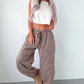 Khaki Leopard Print Elastic Waist Ankle Length Pants