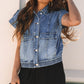 Ashleigh Blue Acid Wash Elastic Hem Button Up Denim Vest