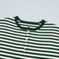 Stripe Button Placket Drop Shoulder Long Sleeve Sweater