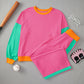 Colorblock Sweatshirt & Loose Pants Set