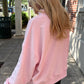 Pink Stay Salty Embroidered Long Sleeve Stand Neck Shift Pullover Sweatshirt