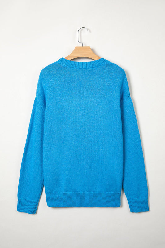 Western Embroidery Drop Shoulder Long Sleeve Pullover Sweater