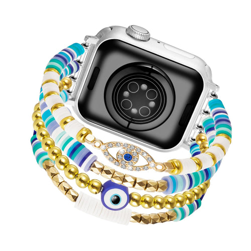 Bracelet perlé pour Apple Watch Femme Compatible avec Apple Watch 38 mm 40 mm 41 mm Bracelet Apple Watch Bohème Extensible Bracelet Apple Watch Élastique de Remplacement pour iWatch Series 9/8/7/SE/6/5/4/3/2/1