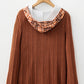 Plaid Patchwork Ribbed Knit Drawstring Hooded Top