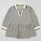 Plus Size Stripe Patchwork Collared V-Neck Peplum Blouse