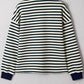 Stripe Contrast Zip Collared V-Neck Long Sleeve Top