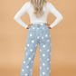 Polka Dot Denim Folded Hem High Waist Jeans