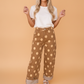 Polka Dot Denim Folded Hem High Waist Jeans